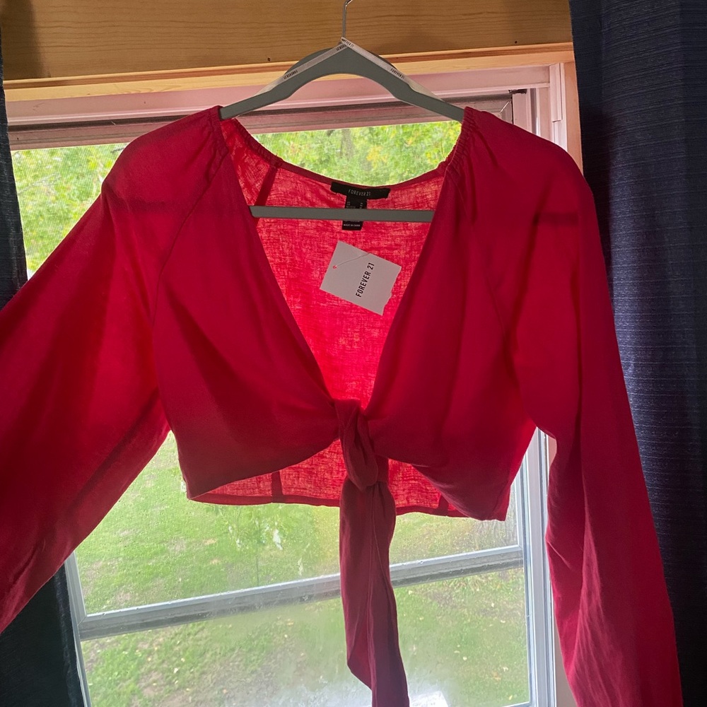 Forever 21 Vibrant Pink Tie-Front Blouse